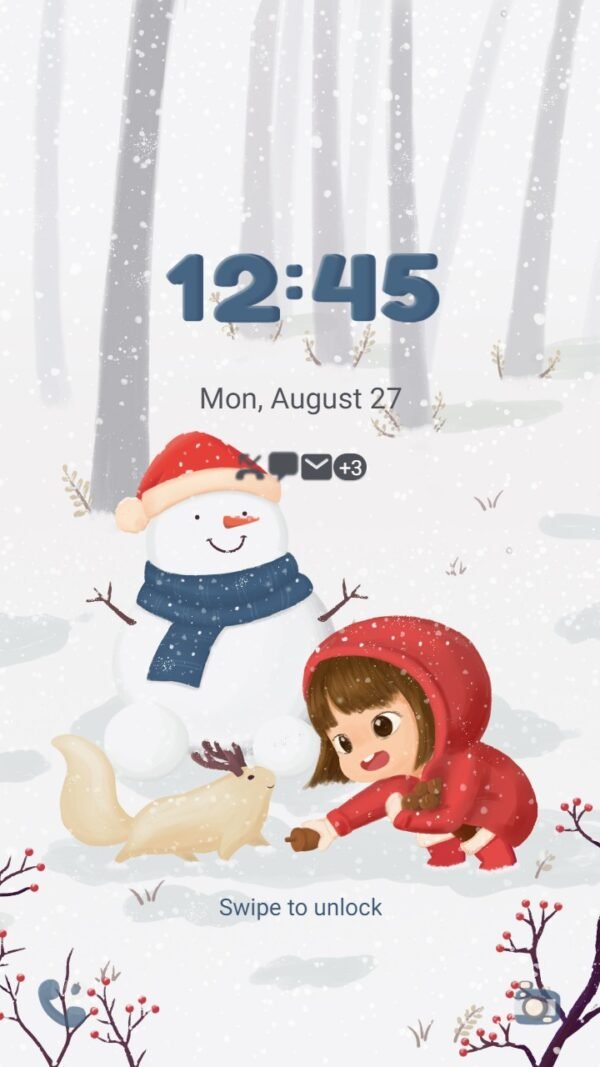 Samsung Themes: ❤️Mun❤️ Joyful Winter ~❤️ Premium Theme happy little girl play with snowman - Image 2