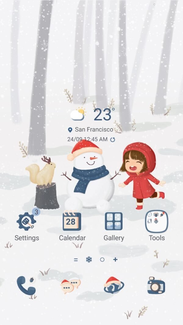 Samsung Themes: ❤️Mun❤️ Joyful Winter ~❤️ Premium Theme happy little girl play with snowman