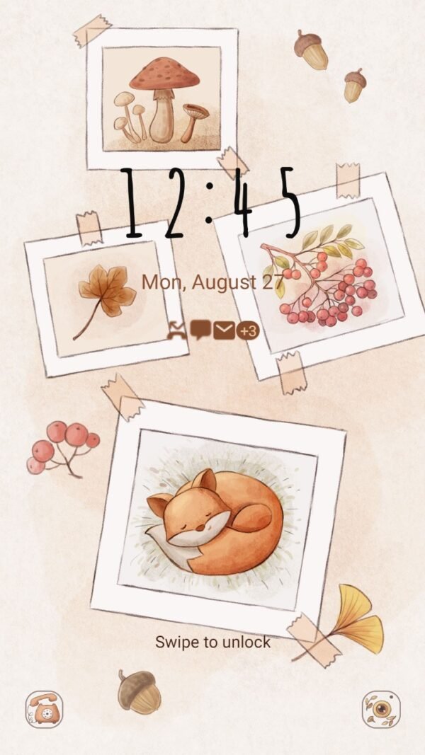 Samsung Themes: ❤️Mun❤️ Kawaii Fox ~❤️ Premium Theme sleepy fox in the fall - Image 2