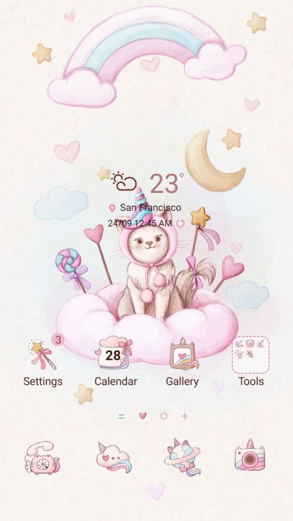 Samsung Themes: ❤️Mun❤️ Meow, I'm a unicorn ~❤️ Premium Theme lovely dreamy cat cosplay unicorn