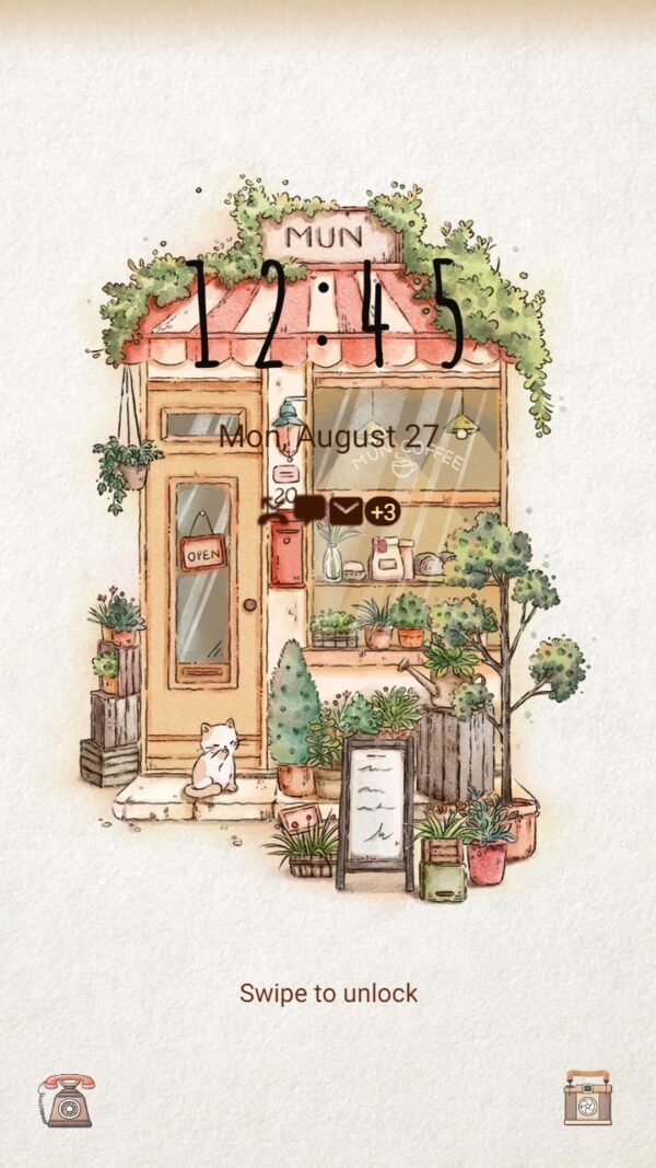Samsung Themes: ❤️Mun❤️ Aesthetic Coffee Shop Animated ~❤️ Premium Animated Theme with green decoration and cute cat - Image 2