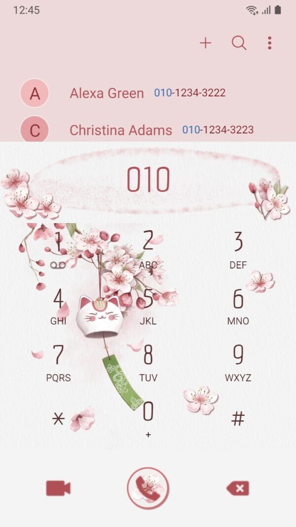 Samsung Themes: ❤️Mun❤️ Cat bell and Cherry Blossom Animated ~❤️ Premium Animated Theme with green decoration and cute cat - Image 3