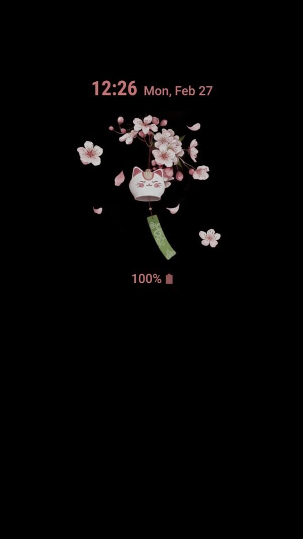 Samsung Themes: ❤️Mun❤️ Cat bell and Cherry Blossom Animated ~❤️ Premium Animated Theme with green decoration and cute cat - Image 7