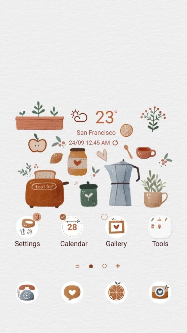 Samsung Themes: ❤️Mun❤️ Kitchen Set Illustration _Premium Theme Official by coffee machine and cooking curtains