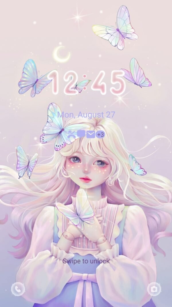Samsung Themes: ❤️Mun❤️ Fantasy Fairy Doll ~❤️ Premium Theme Official with pink - purple pastel girl and adorable butterfly - Image 2