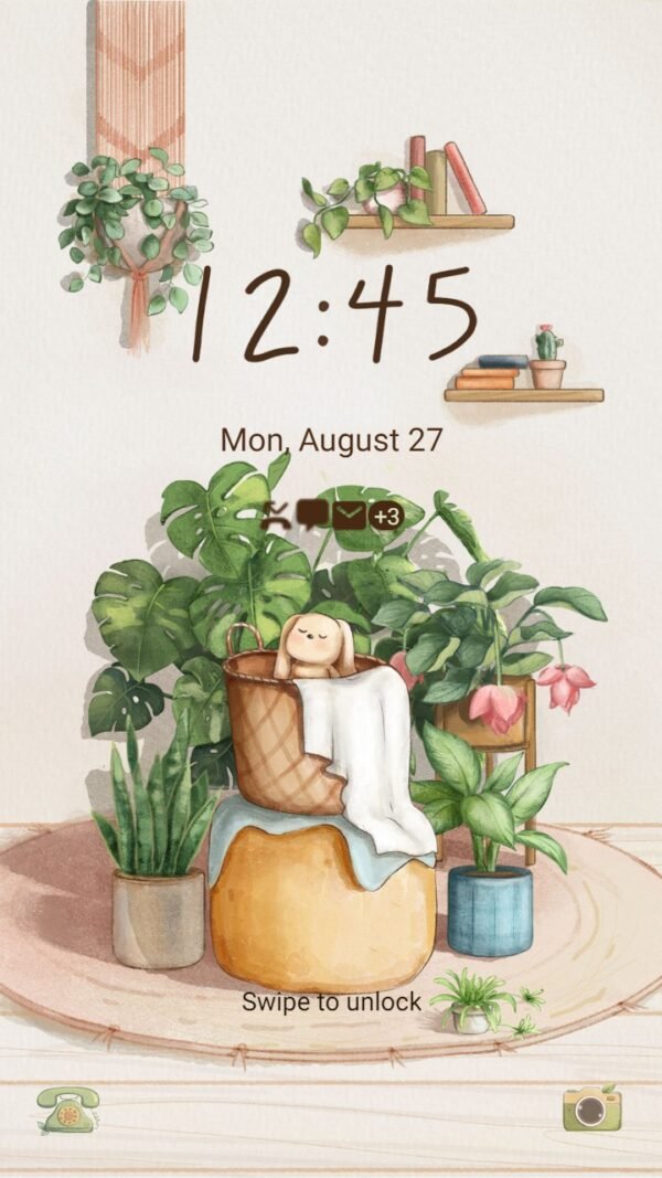 Samsung Themes: ❤️Mun❤️ Greenery Plants Room ~❤️ Premium Theme Official with sofa, book and hanging trees - Image 2