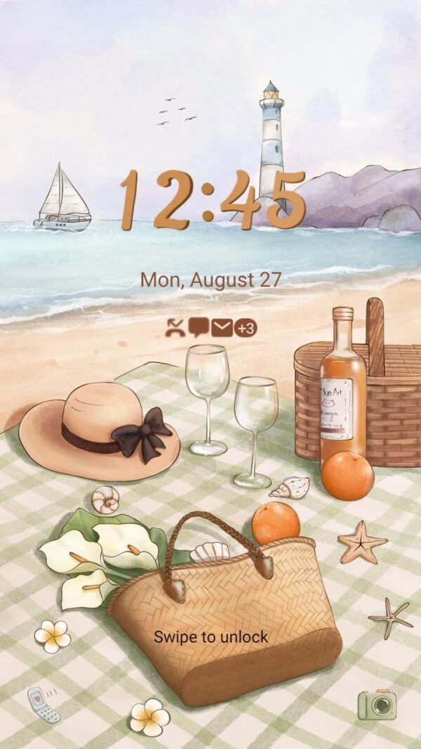 Samsung Themes: ❤️Mun❤️ Holiday Beach Vibe ~❤️ Premium Theme Official with luxury wine and lighthouse aesthetics - Image 2