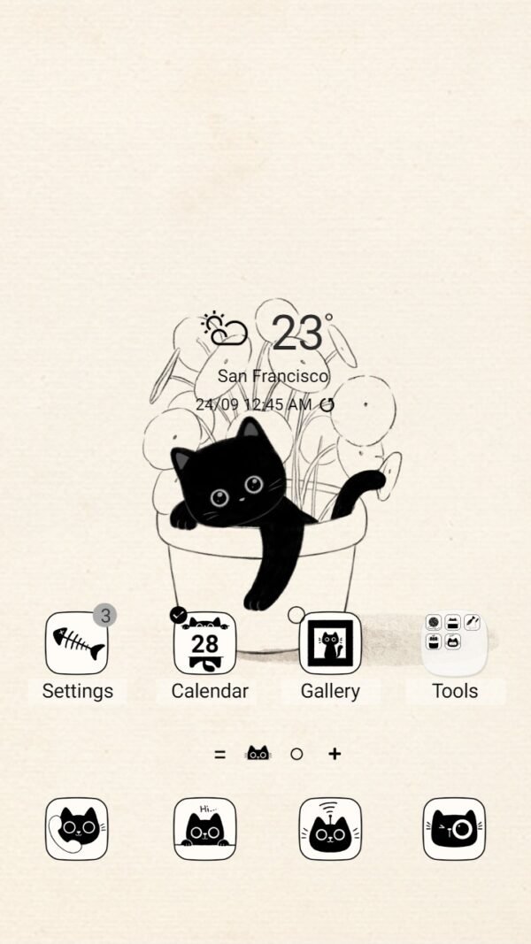 Samsung Themes: ❤️Mun❤️ Black cat chilling ~❤️ Premium Theme Official with plants