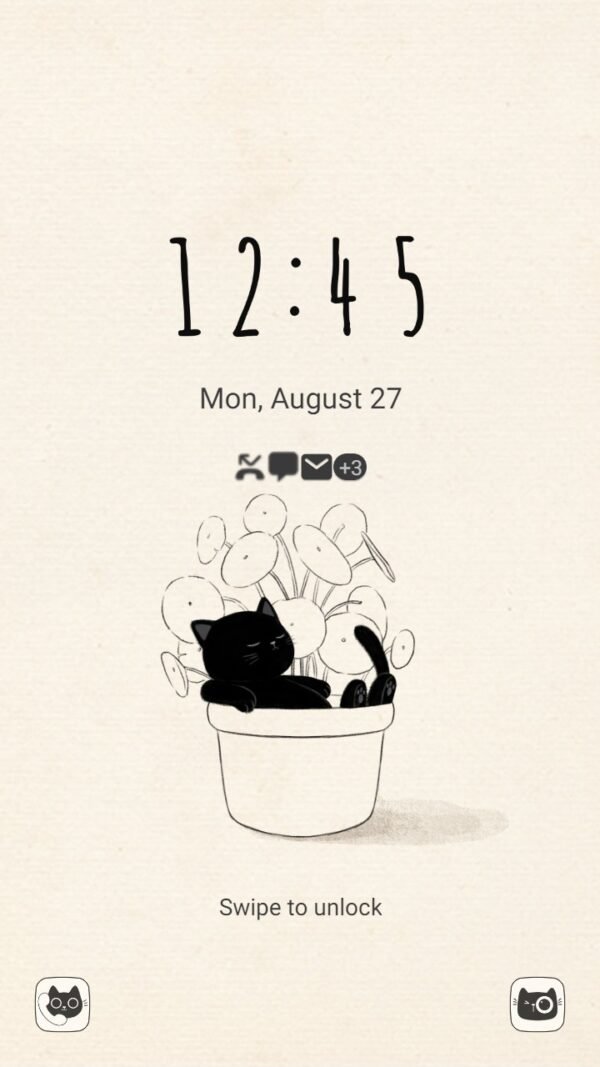 Samsung Themes: ❤️Mun❤️ Black cat chilling ~❤️ Premium Theme Official with plants - Image 2