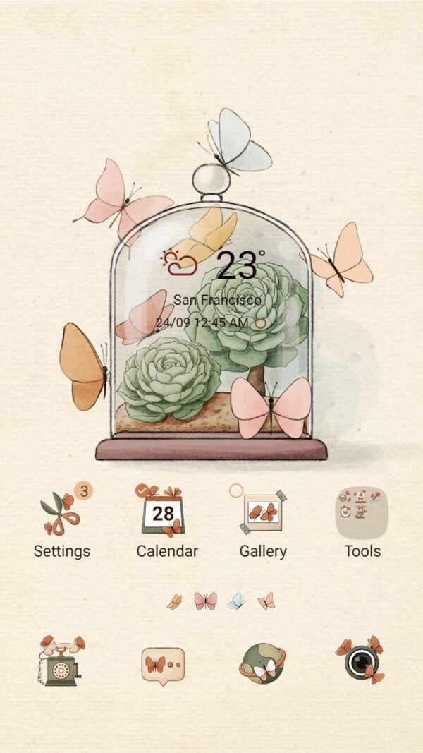 Samsung Themes: ️❤️Mun❤️ Succulent Fairy Plant ~❤️ Premium Theme Official with colorful butterfly