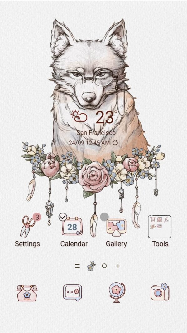 Samsung Themes: ❤️Mun❤️ Wolf Art ~❤️ Premium Theme Official with pretty floral wreath