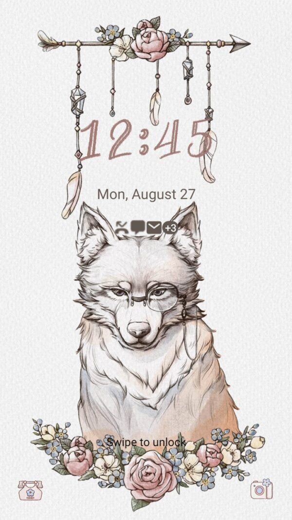 Samsung Themes: ❤️Mun❤️ Wolf Art ~❤️ Premium Theme Official with pretty floral wreath - Image 2