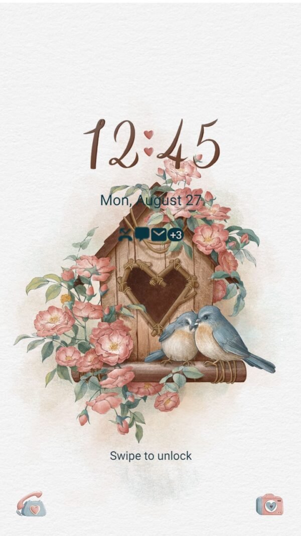 Samsung Themes: ❤️Mun❤️ Bird house and rose ~❤️ Premium Theme Official with cute pink flowers and couple birds - Image 2