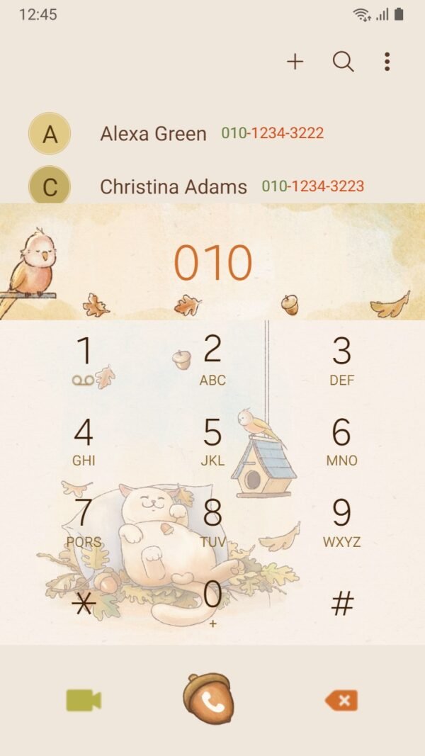 Samsung Themes: Chilling Chubby Cat ❤️ Mun _Premium Theme Official with falling leaves and cute bird - Image 3