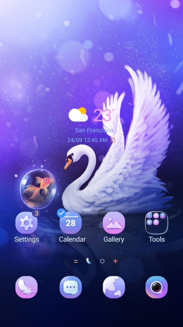 Samsung Themes: ❤️Mun❤️ Dark Purle Swan ~❤️ Premium Theme Official with bubble golden fish