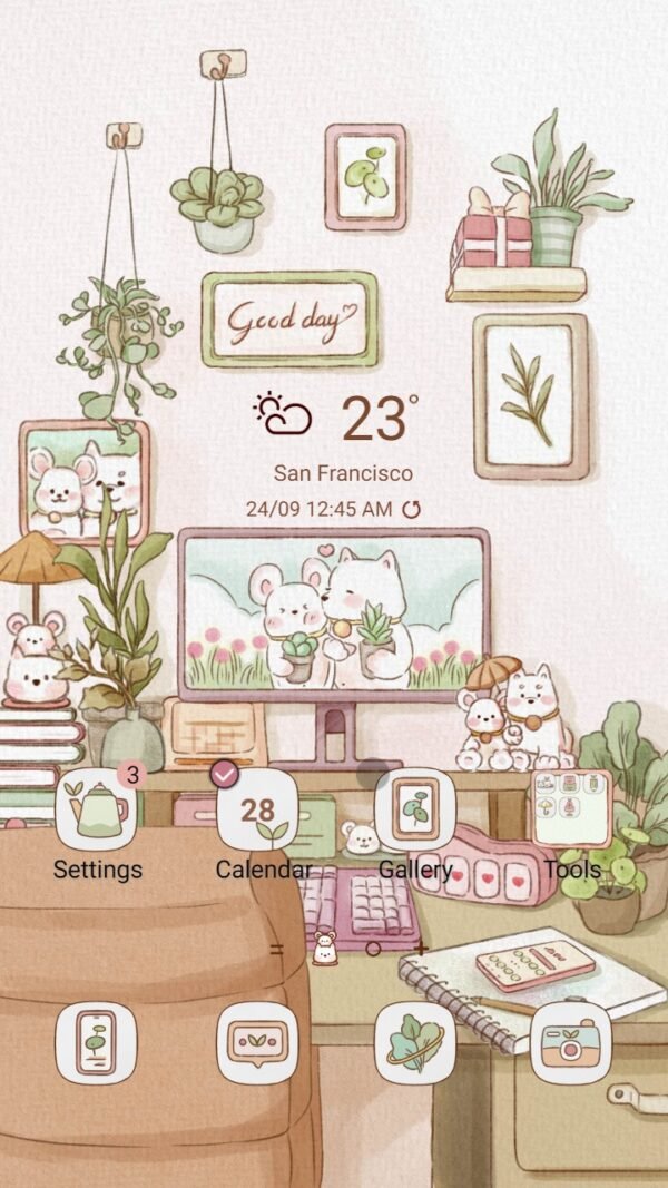 Samsung Themes: ❤️Mun❤️ Working Room ~❤️ Premium Theme Official with aesthetic, cute things and plants