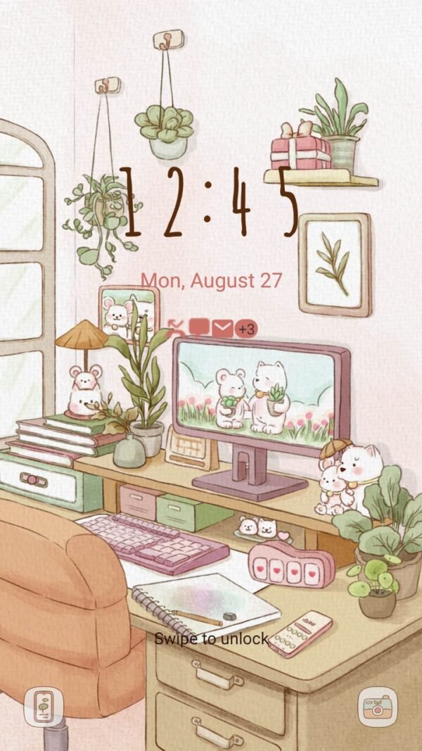 Samsung Themes: ❤️Mun❤️ Working Room ~❤️ Premium Theme Official with aesthetic, cute things and plants - Image 2