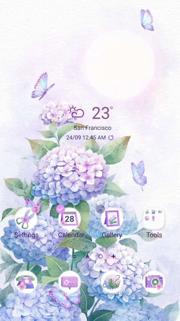 Samsung Themes: ❤️Mun❤️ Moon Flower ~❤️ Premium Theme Official with purple elegant hydrangea