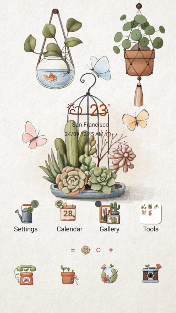 Samsung Themes: ❤️Mun❤️ Fish Tank and Plants ~❤️ Premium Theme Official with hanging aquarium and butterfly