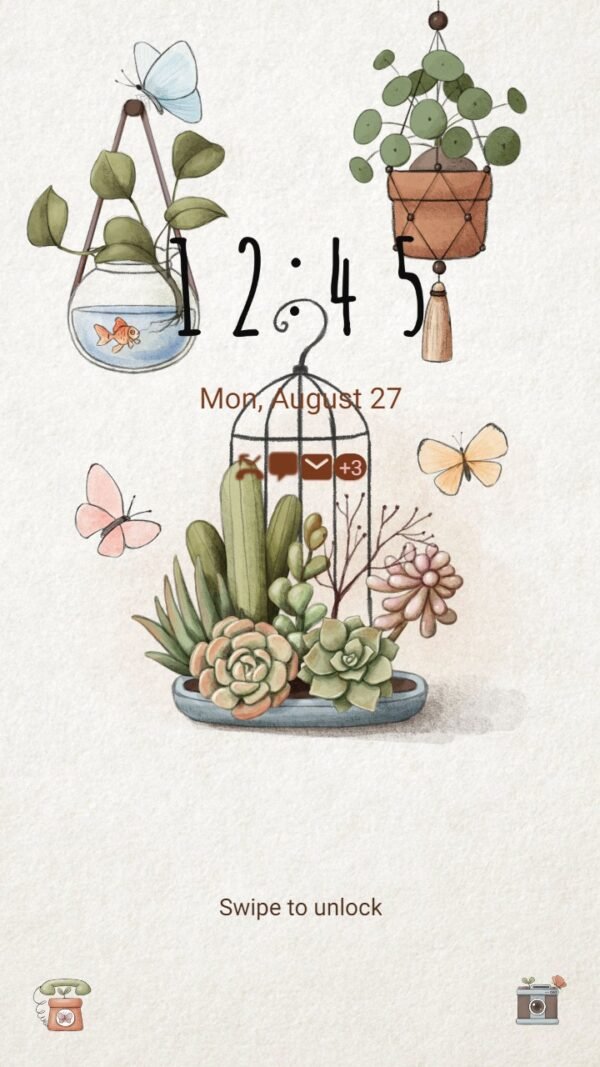 Samsung Themes: ❤️Mun❤️ Fish Tank and Plants ~❤️ Premium Theme Official with hanging aquarium and butterfly - Image 2