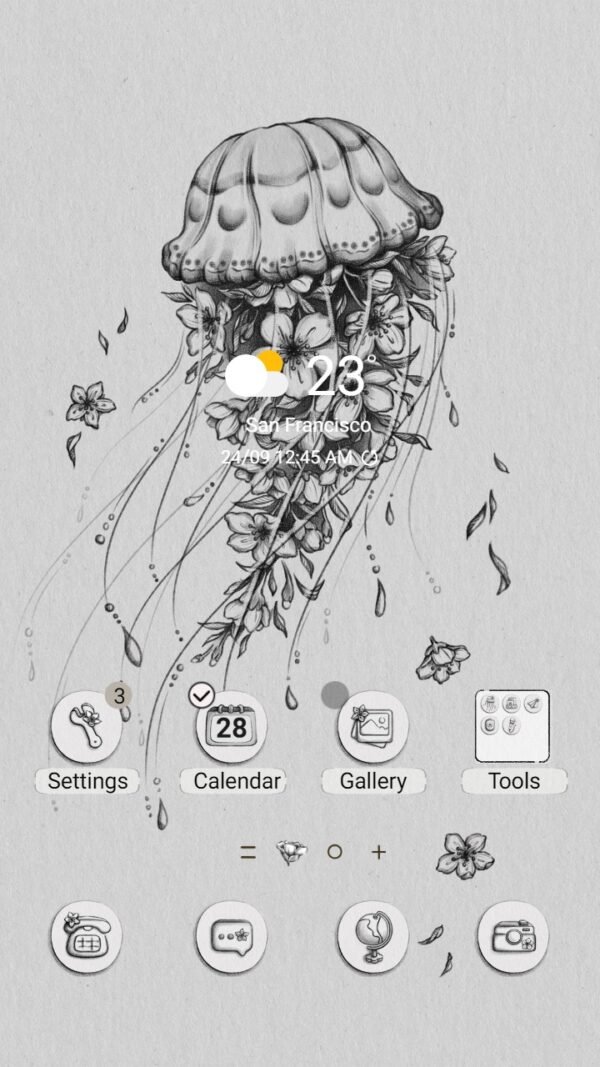 Samsung Themes: ❤️Mun❤️ Jellyfish and Flower Drawing ~❤️ Premium Theme under the peach blossom