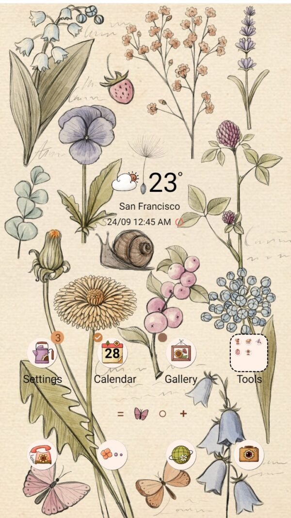 Samsung Themes: ❤️Mun❤️ Plant Drawing ~❤️ Premium Theme with botanical aesthetics