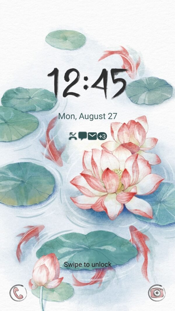 Samsung Themes: ❤️ Mun ❤️ Lotus Pond Watercolor ~❤️ Premium Theme Official with fish and flower leaf - Image 2