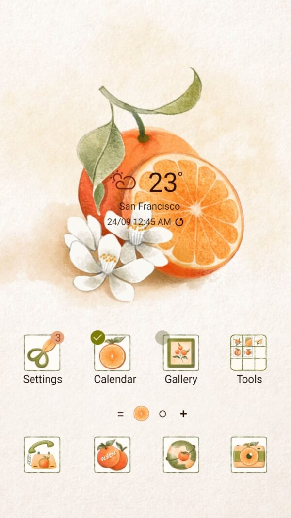 Samsung Themes: ❤️Mun❤️ Juicy Orange ~❤️ Premium Theme with flower