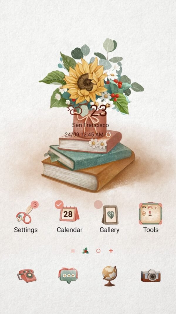 Samsung Themes: ❤️ Mun ❤️ Retro Aesthetic Things ~❤️ Premium Theme Official with camera, books and flowers