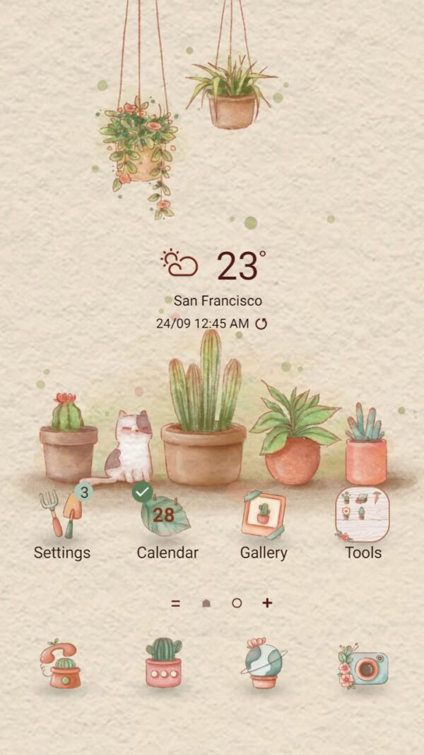 Samsung Themes: ❤️ Mun ❤️ Cactus and cat ~❤️ Premium Theme Official with green and home plants decor