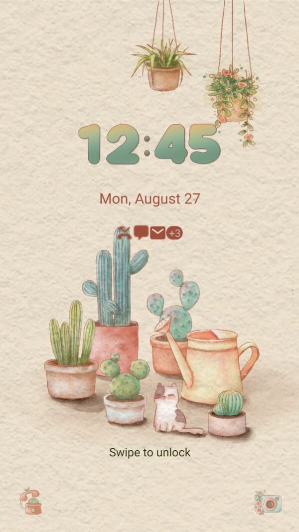 Samsung Themes: ❤️ Mun ❤️ Cactus and cat ~❤️ Premium Theme Official with green and home plants decor - Image 2