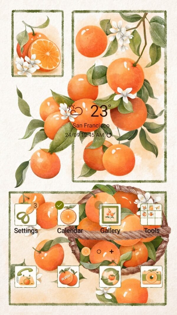 Samsung Themes: ❤️ Mun ❤️ Orange Blossom ~❤️ Premium Theme Official with citrus fruit watercolor