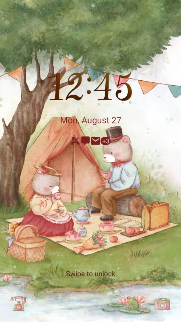 Samsung Themes: ❤️Mun❤️ Bears on Picnic ~❤️ Premium Romantic Theme Official in lotus pond - Image 2