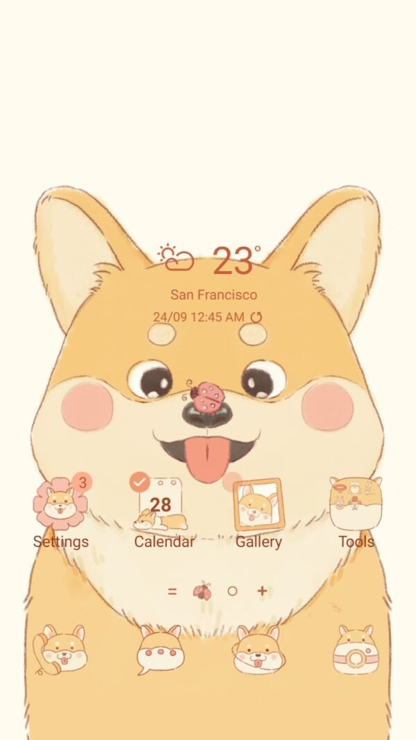 Samsung Themes: ❤️Mun❤️ Kawaii Corgi ~❤️ Premium Theme Official with little ladybird