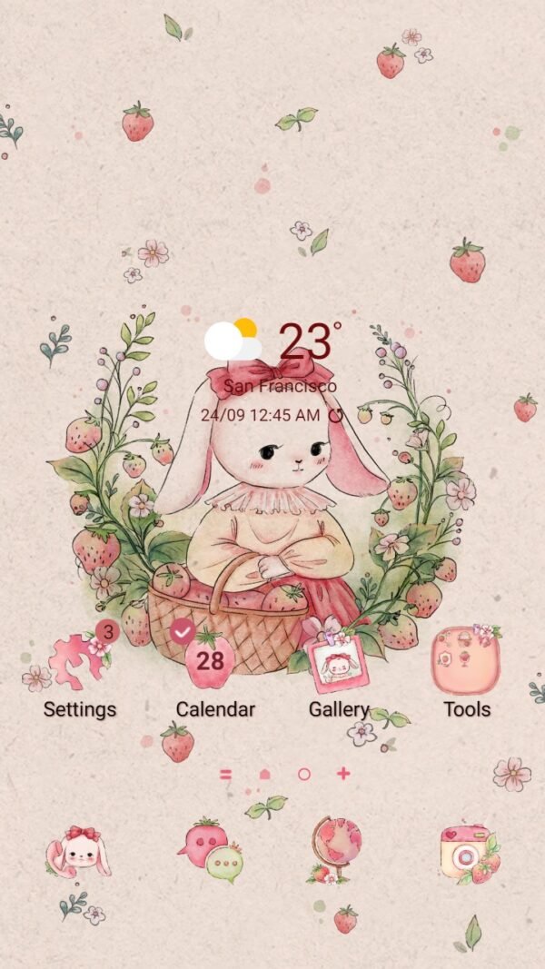 Samsung Themes: ❤️Mun❤️ Lady Bunny ~❤️ Premium Theme with pink strawberry