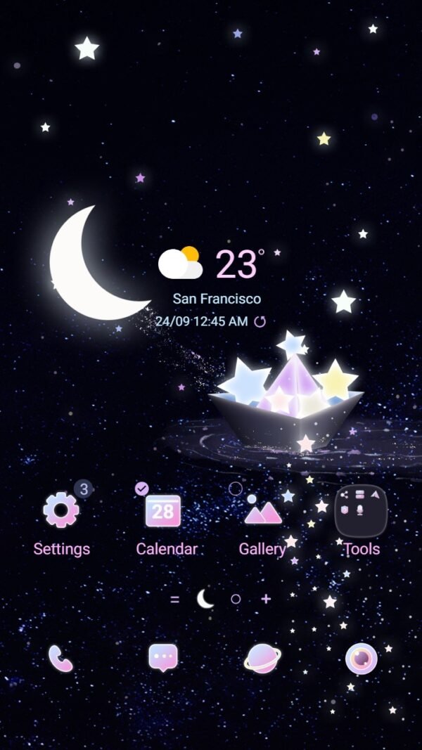 Samsung Themes: ❤️Mun❤️ Starry Boat ~❤️ Premium Theme with twinkling galaxy stars