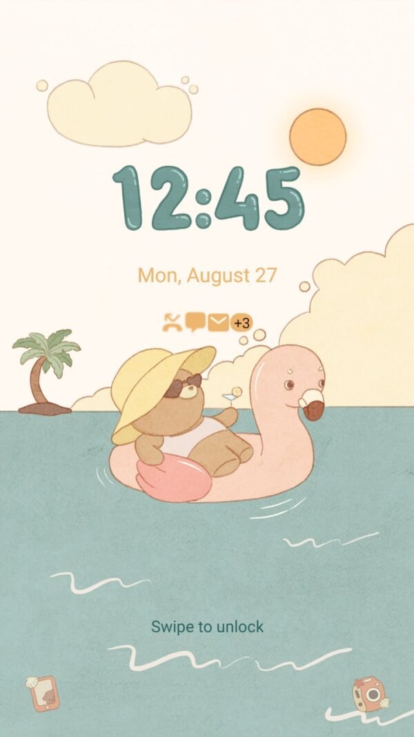 Samsung Themes: ❤️Mun❤️ Bear on summer beach ~❤️ Premium Theme with sunshine and ocean things - Image 2