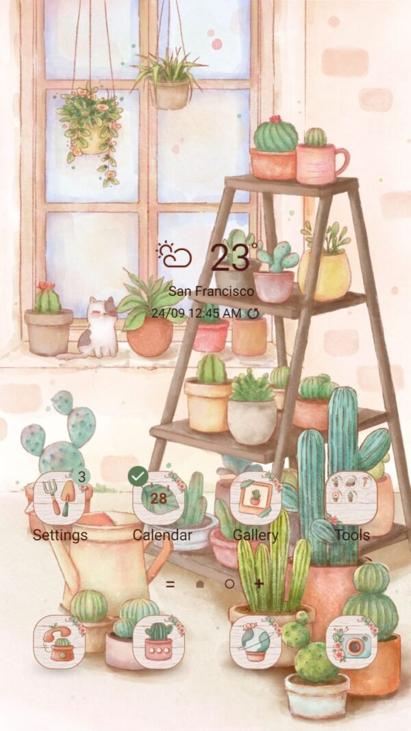 Samsung Themes: ❤️ Mun ❤️ Outdoor cactus species ~❤️ Premium Theme Official with cat and houseplants