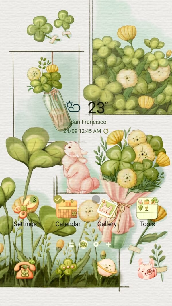 Samsung Themes: ❤️Mun❤️ Lucky Clover and Bunny ~❤️ Premium Theme fresh green