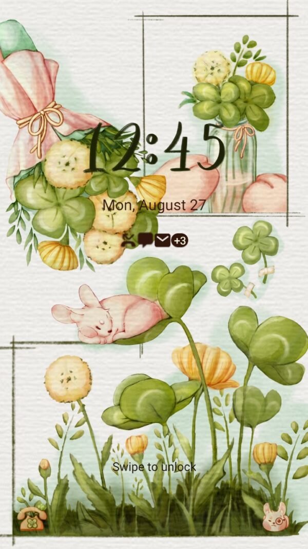 Samsung Themes: ❤️Mun❤️ Lucky Clover and Bunny ~❤️ Premium Theme fresh green - Image 2