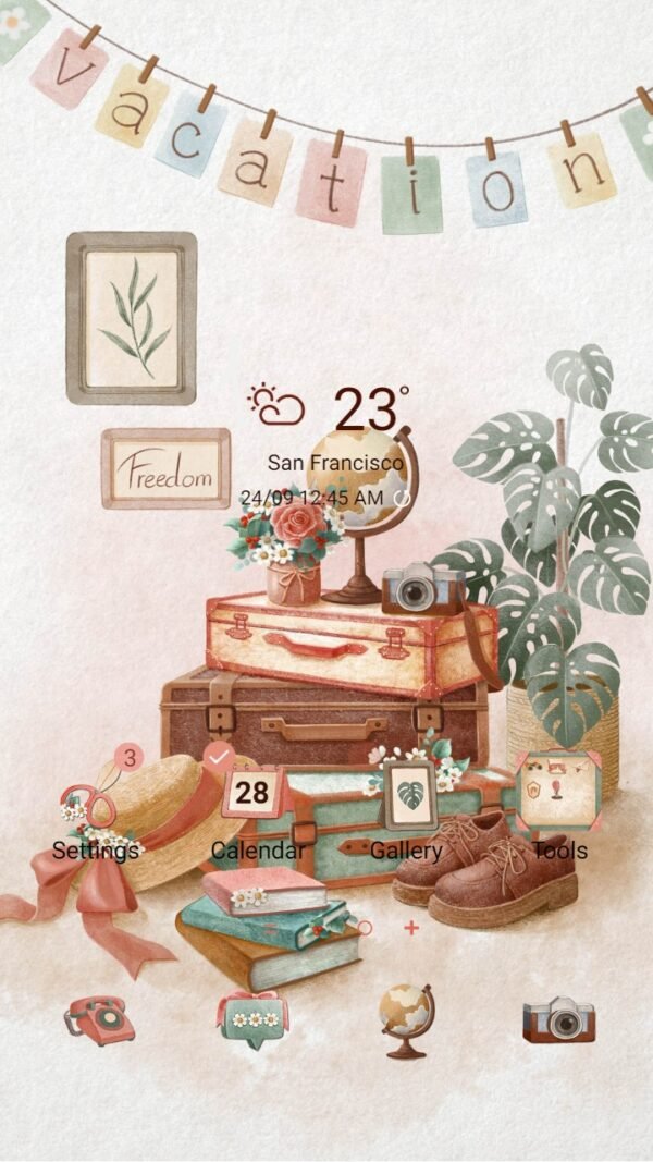 Samsung Themes: ❤️Mun❤️ Vacation Trip ~❤️ Premium Theme Official with vintage retro luggage