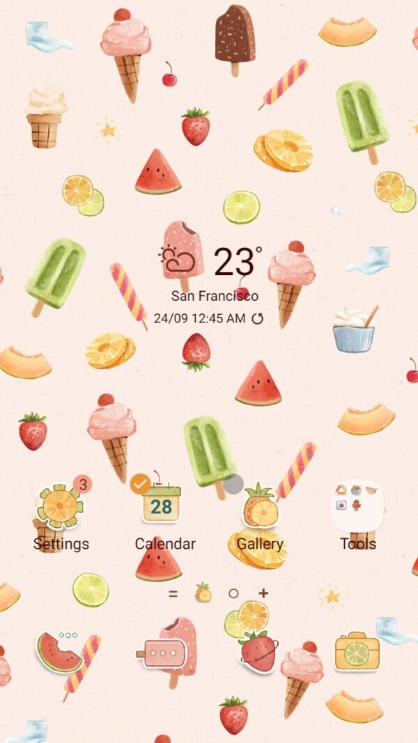 Samsung Themes: ❤️Mun❤️ Sweet Ice Cream Pattern ~❤️ Premium Theme Official with cupcakes and fresh stickers