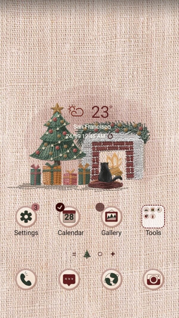 Samsung Themes: ❤️Mun❤️ Cat in cozy room ~❤️ Premium Theme warm embroidery Christmas winter