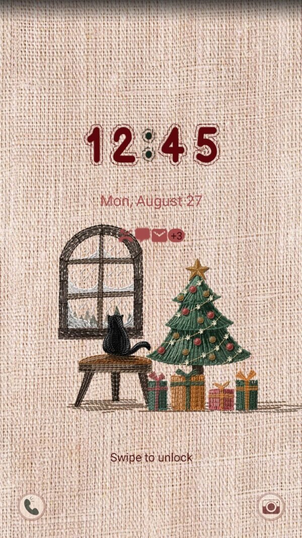 Samsung Themes: ❤️Mun❤️ Cat in cozy room ~❤️ Premium Theme warm embroidery Christmas winter - Image 2