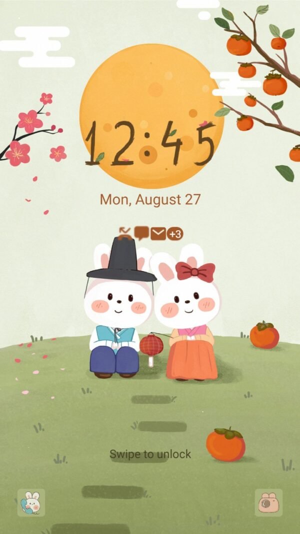 Samsung Themes: ❤️Mun❤️ Happy Mid-Autumn Festival Tradition ~❤️ Premium Theme rabbit couple wearing hanbok - Image 2