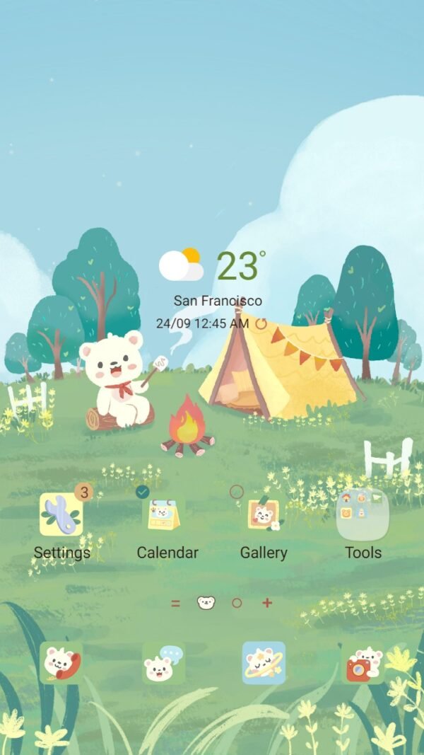 Samsung Themes: ❤️Mun❤️ Bear's Picnic Day Out ~❤️ Premium Theme little bear traveling alone