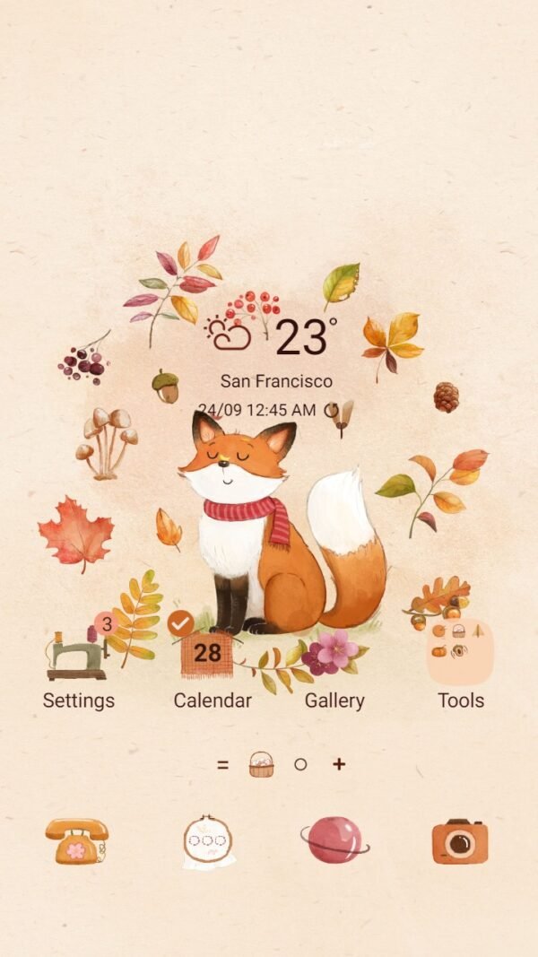 Samsung Themes: ❤️Mun❤️ Fox in Fall Foliage ~❤️ Premium Theme little fox lying under autumn leaves