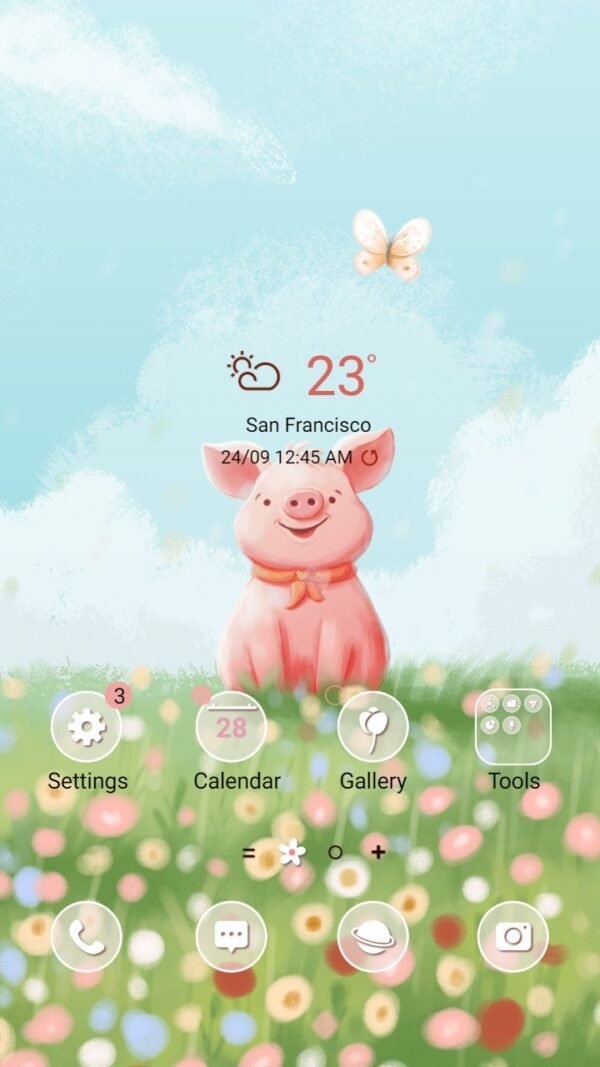 Samsung Themes: ❤️Mun❤️ Piglet of Field ~❤️ Premium Theme piglet in the middle of a flower field