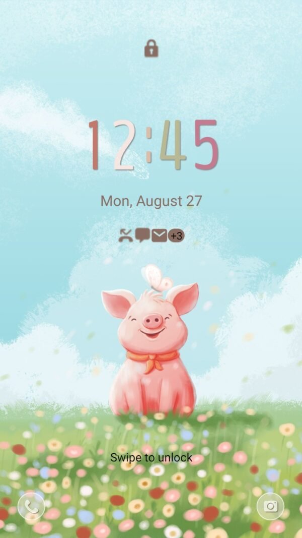 Samsung Themes: ❤️Mun❤️ Piglet of Field ~❤️ Premium Theme piglet in the middle of a flower field - Image 2