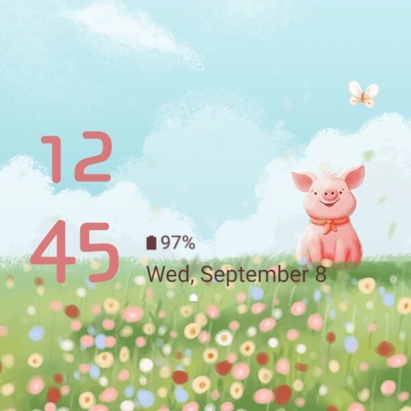 Samsung Themes: ❤️Mun❤️ Piglet of Field ~❤️ Premium Theme piglet in the middle of a flower field - Image 8